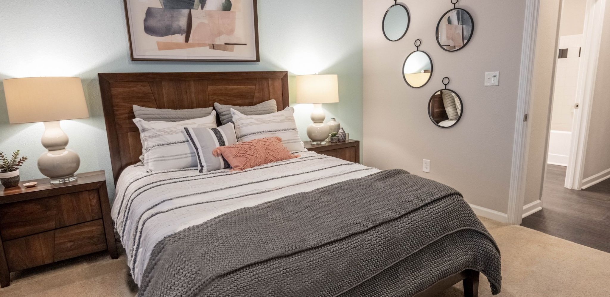 Hawthorne at Kennesaw spacious apartment bedroom with carpeting